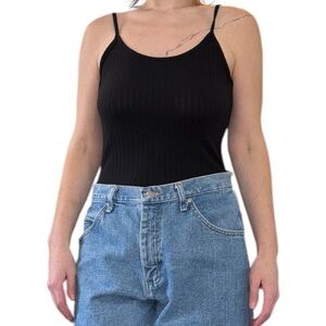 Black Ribbed Open Back Bodysuit